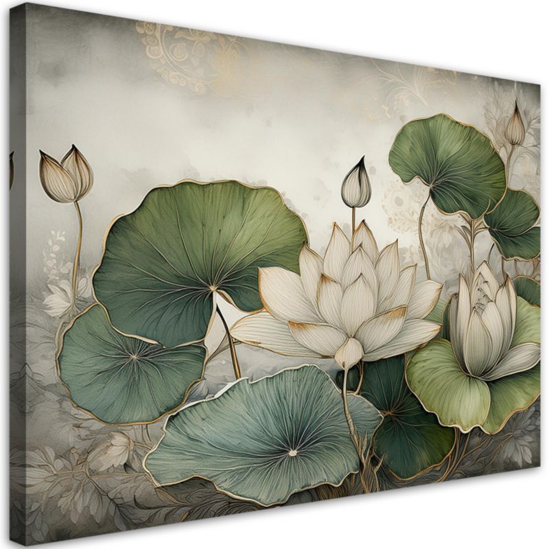 Obraz do salonu sypialni Feeby Lilie wodne Kwiaty Zielony 60x40 cm 1szt