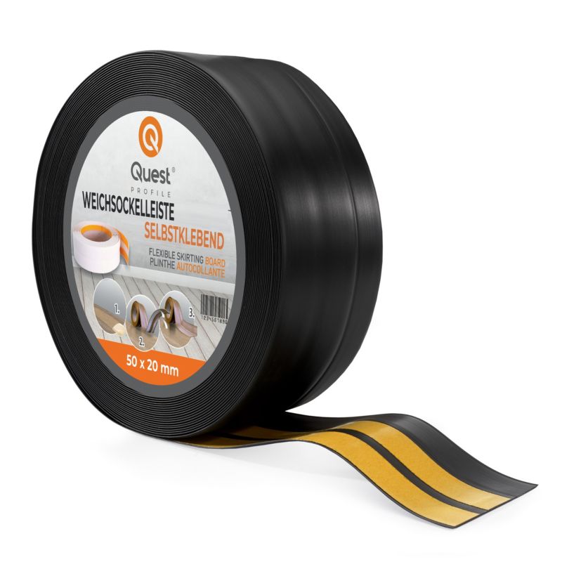 Listwa przypodłogowa PCV 50x20mm, QUEST, samoprzylepna elastyczna, miękka listwa podłogowa, cokołowa, czarny, 15m