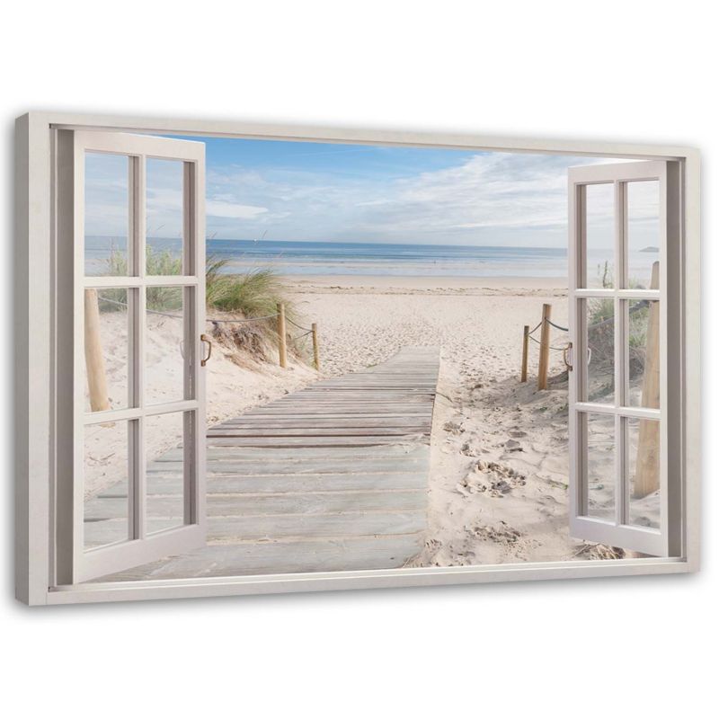 Obraz do salonu sypialni Feeby Widok z Okna ścieżka na plażę Beżowy 100x70cm 1szt