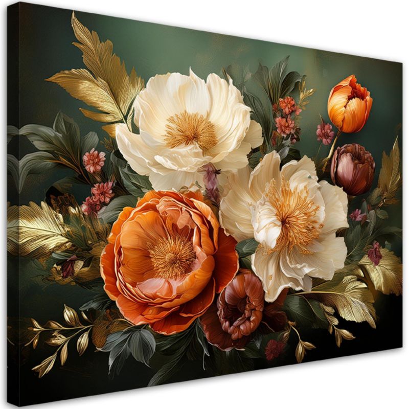Obraz do salonu sypialni Feeby Kwiaty Liście Retro 60x40 cm 1szt