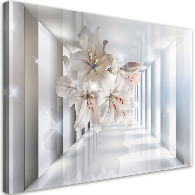Obraz do salonu sypialni Feeby Białe Kwiaty w Korytarzu 3D 120x80cm 1szt