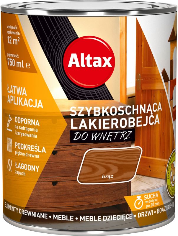 Lakierobejca szybkoschnąca do wnętrz Altax brązowa 0,75 l