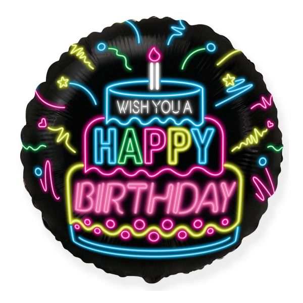 Balon foliowy 18 cali FX - Happy Birthday- NEON, pakowany