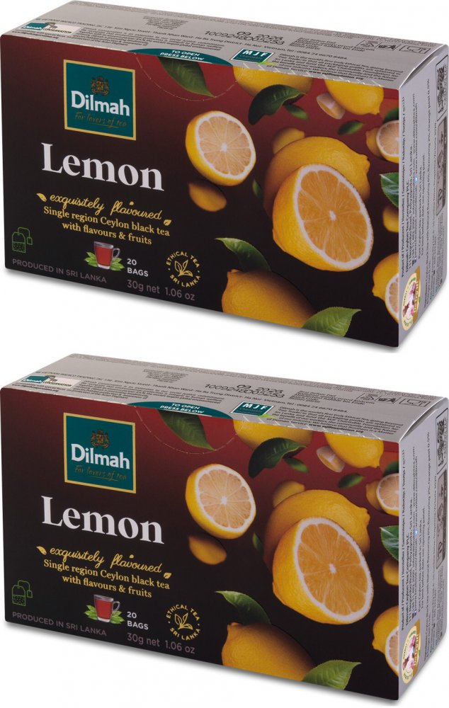 2x Herbata czarna aromatyzowana w torebkach Dilmah, cytryna, 20 sztuk x 1.5g