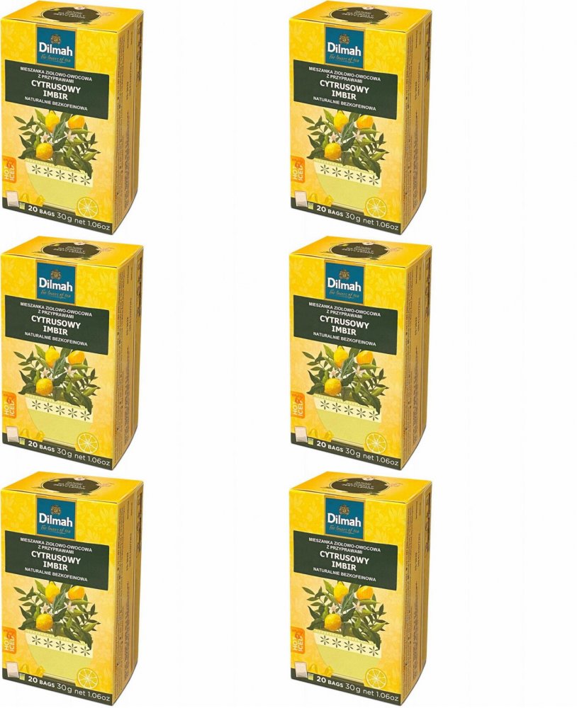 6x Herbata ziołowo-owocowa w torebkach Dilmah Naturally Zesty Lemon, cytrusowy imbir, 20 sztuk x 1.5g