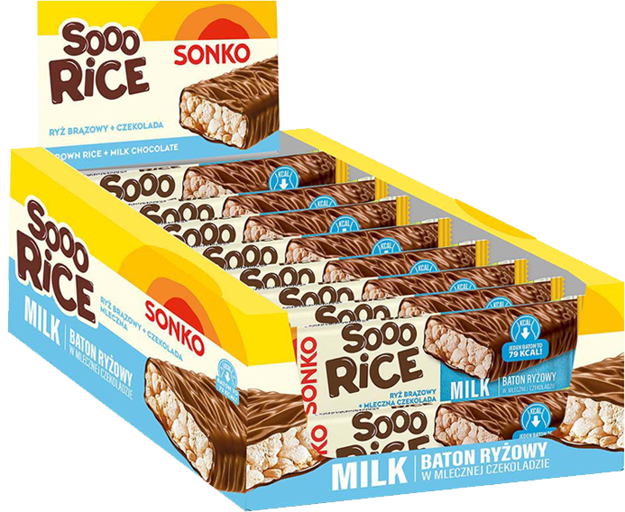 18x Baton ryżowy Sonko Sooo Rice Milk, w czekoladzie mlecznej, 16g