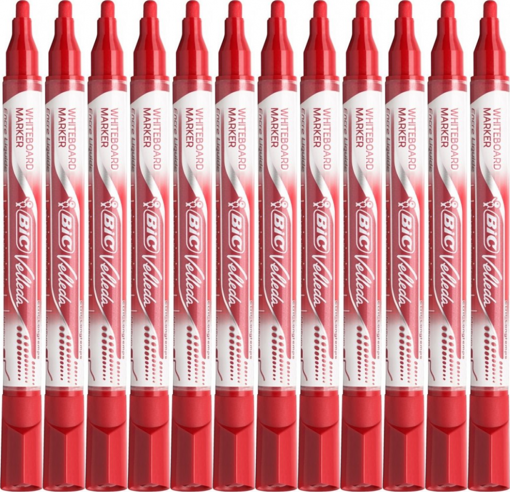 12x Marker suchościeralny BIC Velleda, Liquid Ink Pocket, okrągła, 4.2 mm, czerwony
