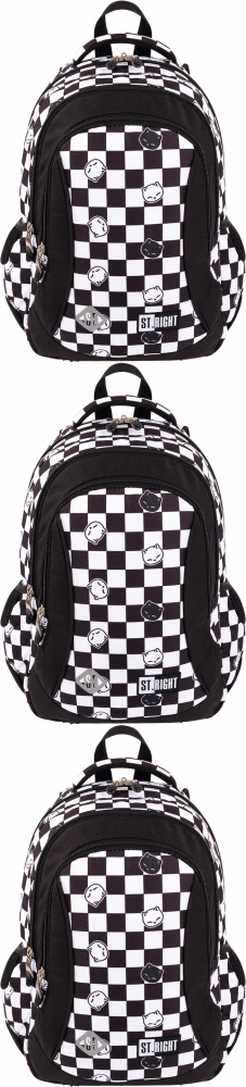 3x Plecak szkolny St.Right BP26 Chess Cats, trzykomorowy, 20l, 39x27x17cm, czarno-biały