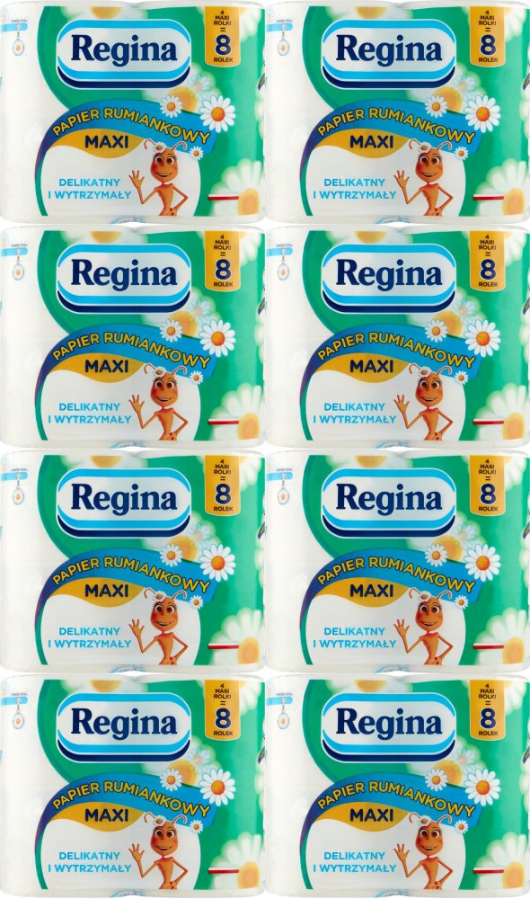 8x Papier toaletowy Regina Rumiankowy Maxi, 3-warstwowy, 4 rolki, biały