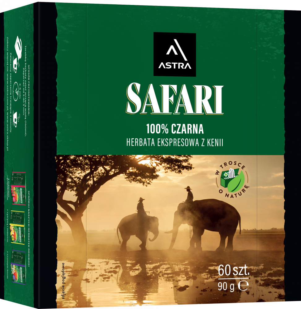 Herbata czarna w torebkach Astra Safari, 60 sztuk x 1.5g