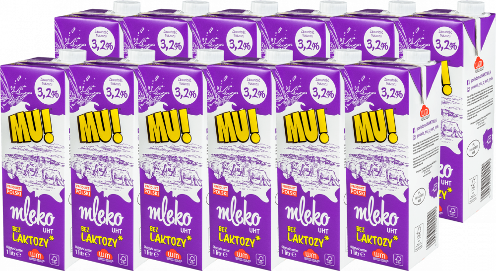 12x Mleko UHT Wart-Milk MU!, bez laktozy, 3.2%, 1l