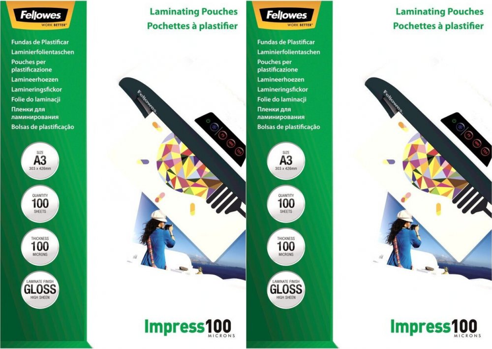 2x Folia do laminowania Fellowes, A3, 2x100 μm, 100 sztuk