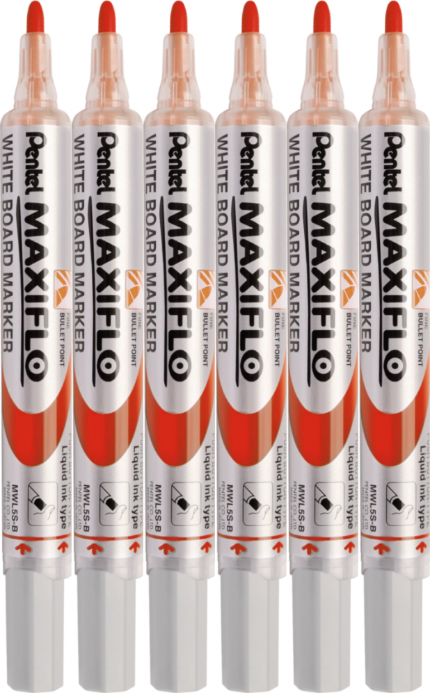 6x Marker suchościeralny Pentel Maxiflo, okrągła, 4mm, czerwony
