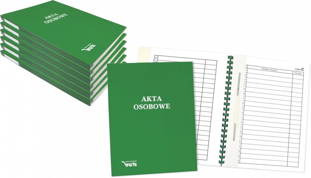 6x Teczka do akt osobowych Warta, A4, z bindą wewnętrzną, niezadrukowana, ABCDE, zielony