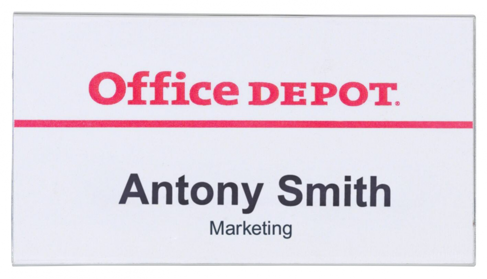 Identyfikator Office Depot, z klipsem i agrafką, 75x40mm, 50 sztuk, przezroczysty