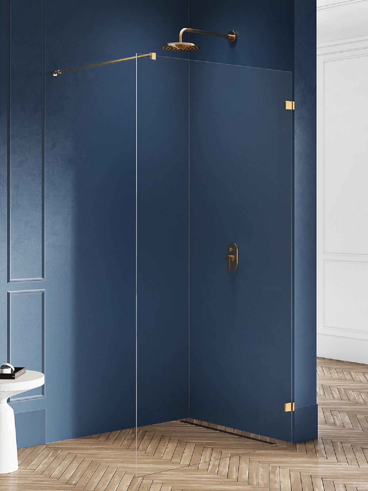 New Trendy Avexa Gold Brushed ścianka prysznicowa walk-in 130 cm złoty szczotkowany/szkło przezroczyste EXK-7008