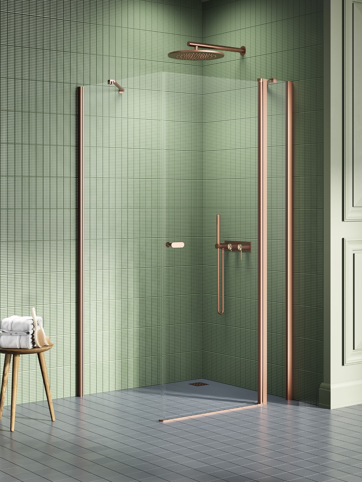 New Trendy New Soleo Copper Brushed kabina prysznicowa 90x120 cm prostokątna miedź szczotkowana/szkło przezroczyste K-1988