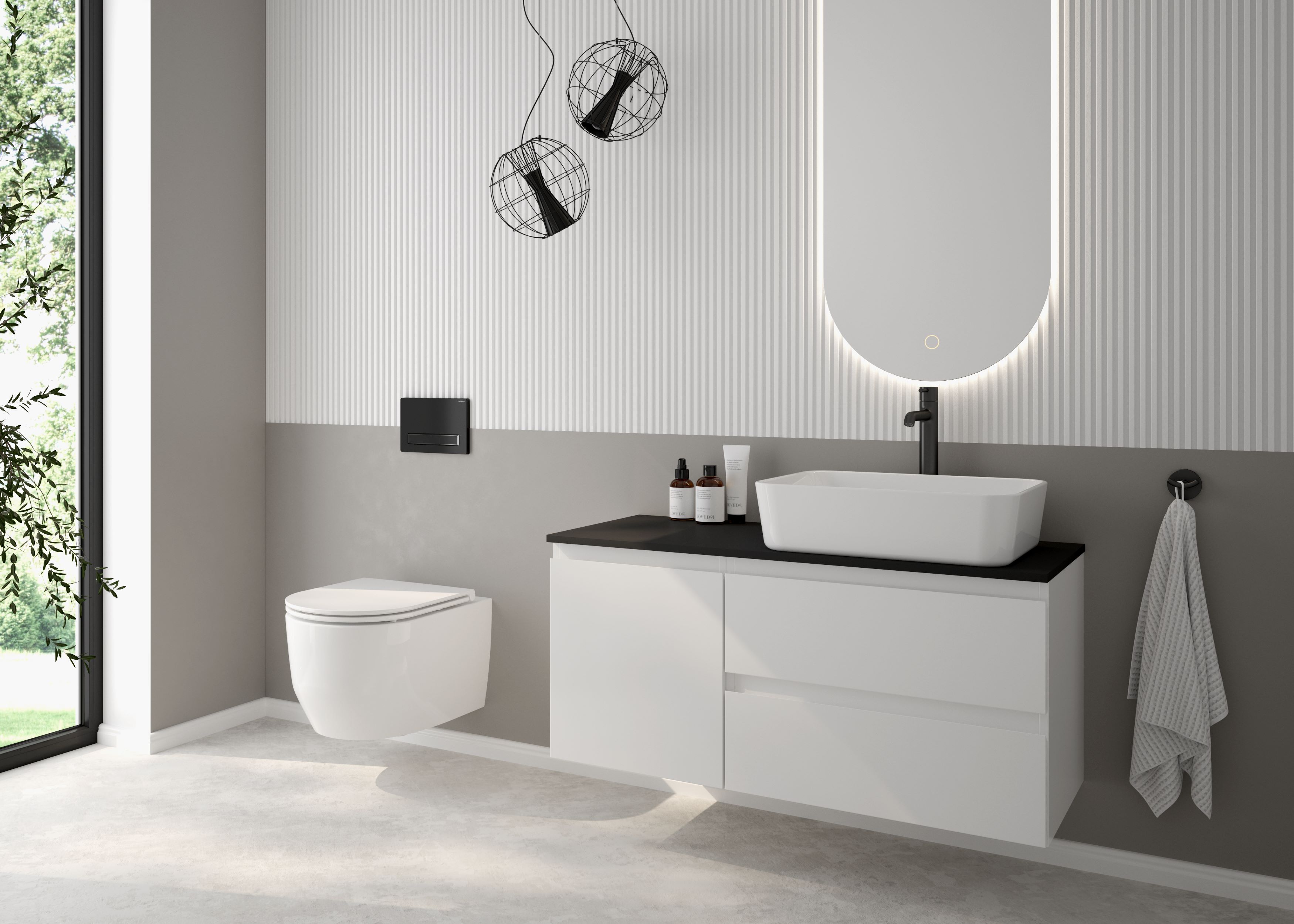 Oltens Vernal zestaw mebli łazienkowych 100 cm z blatem biały połysk/czarny mat 68206000 - Wysyłka w 24h