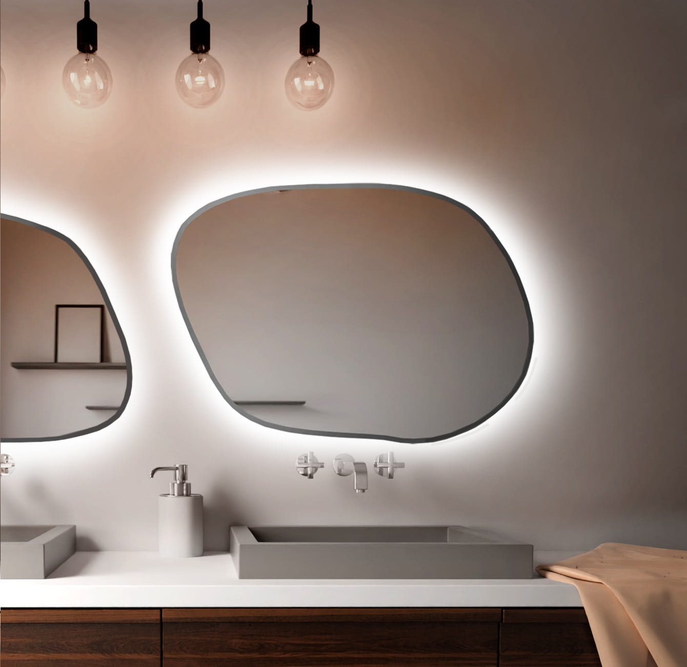 Baltica Design Bright Stain IV lustro 70x50 cm srebrne barwa światła neutralna z włącznikiem bezdotykowym