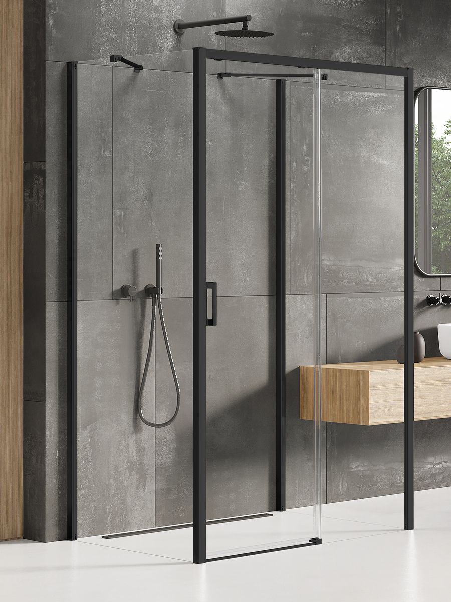 New Trendy Prime Black kabina prysznicowa 160x90 cm prostokątna przyścienna prawa czarny mat/szkło przezroczyste K-0962
