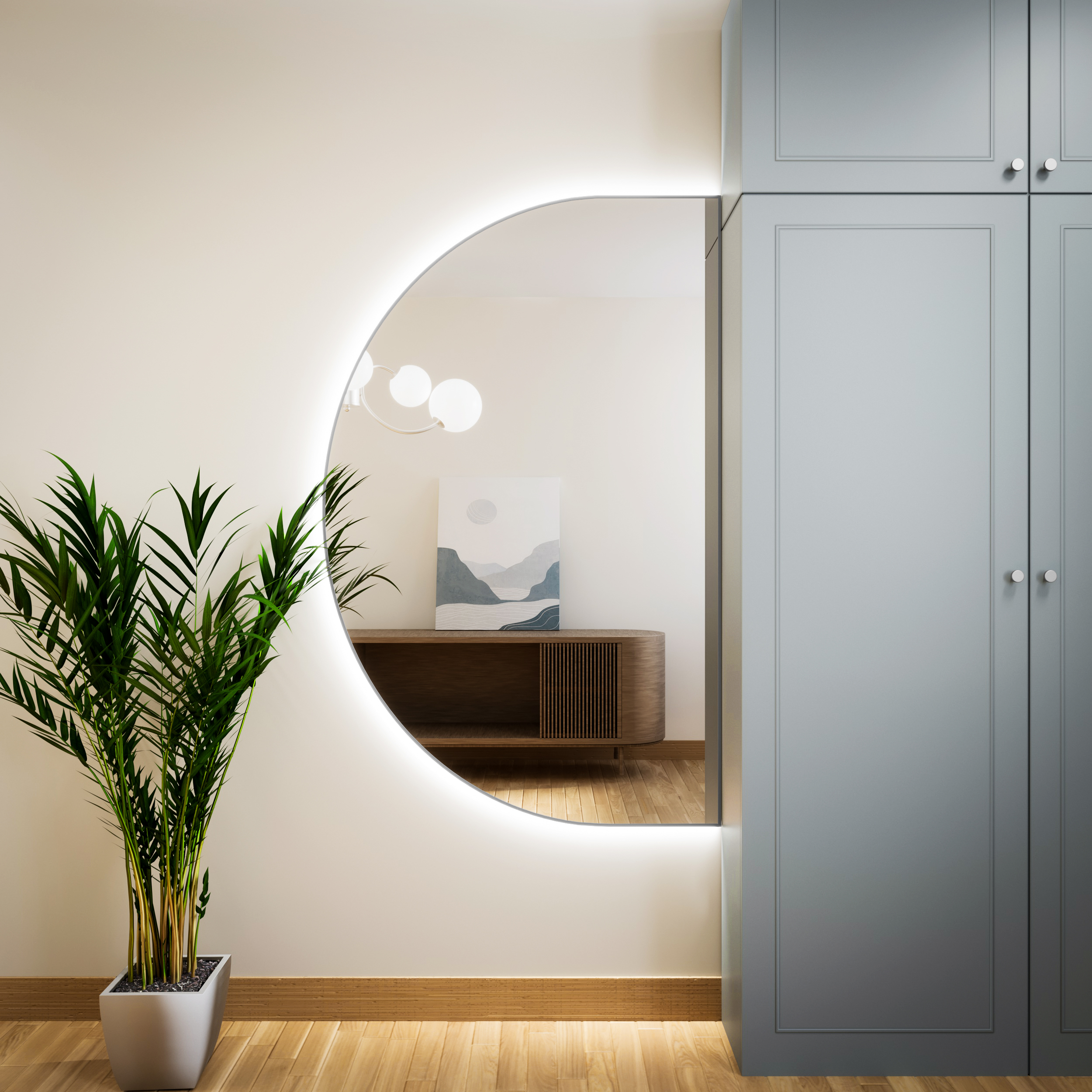 Baltica Design Tiny Border Semi Round Bright lustro 90x55 cm srebrne barwa światła ciepła