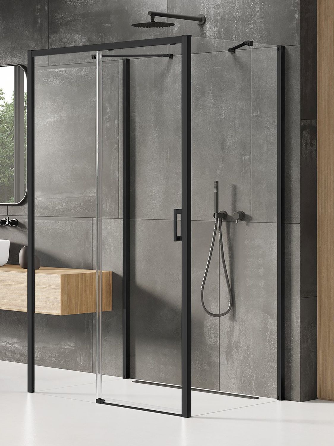 New Trendy Prime Black kabina prysznicowa 150x90 cm prostokątna przyścienna lewa czarny mat/szkło przezroczyste K-0930
