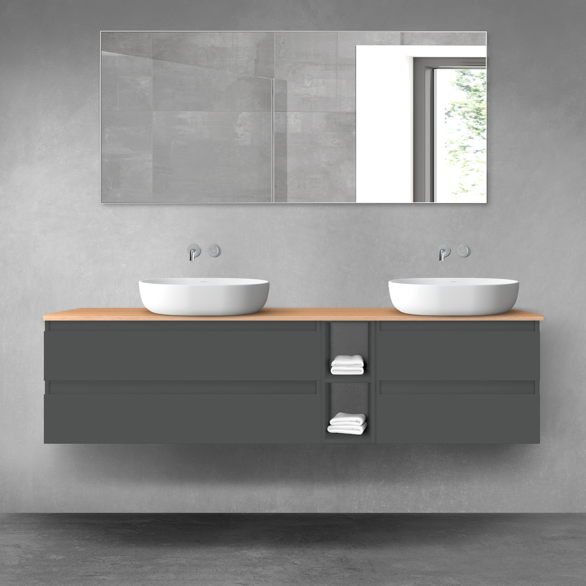 Oltens Vernal zestaw mebli łazienkowych 180 cm z blatem grafit mat/dąb 68638400 - Wysyłka w 24h