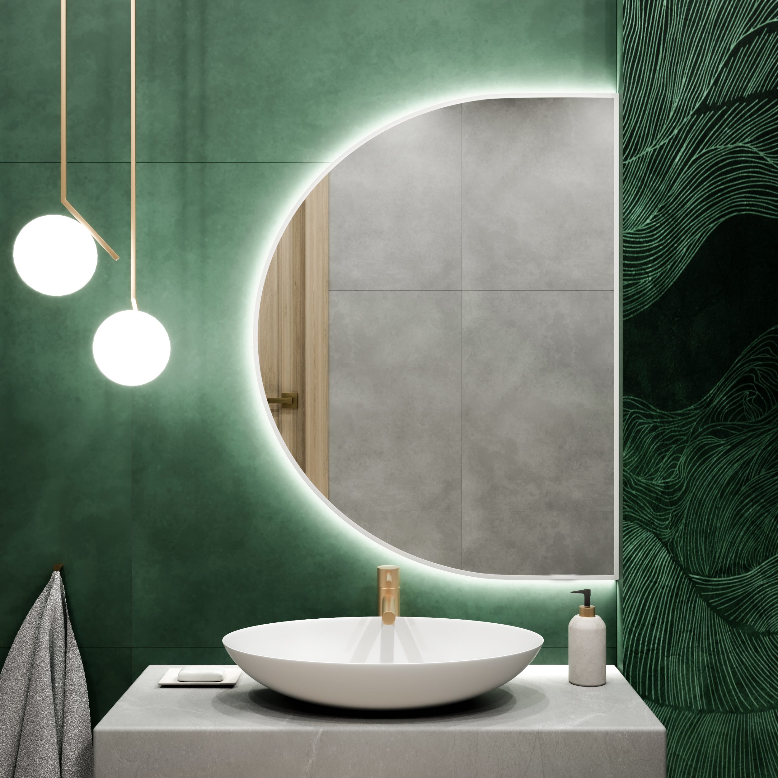 Baltica Design Tiny Border Semi Round Bright lustro 100x70 cm białe barwa światła ciepła