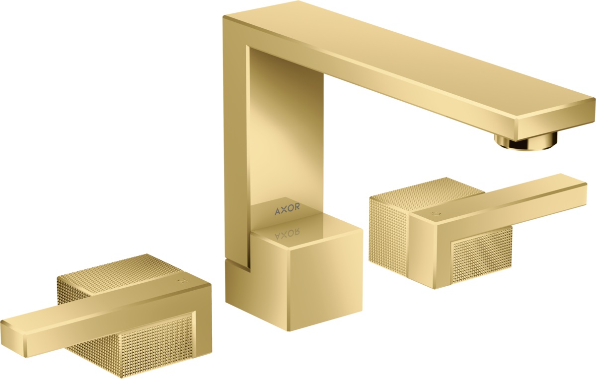 Axor Edge bateria umywalkowa 3-otworowa EcoSmart szlif diamentowy złoty optyczny polerowany 46051990