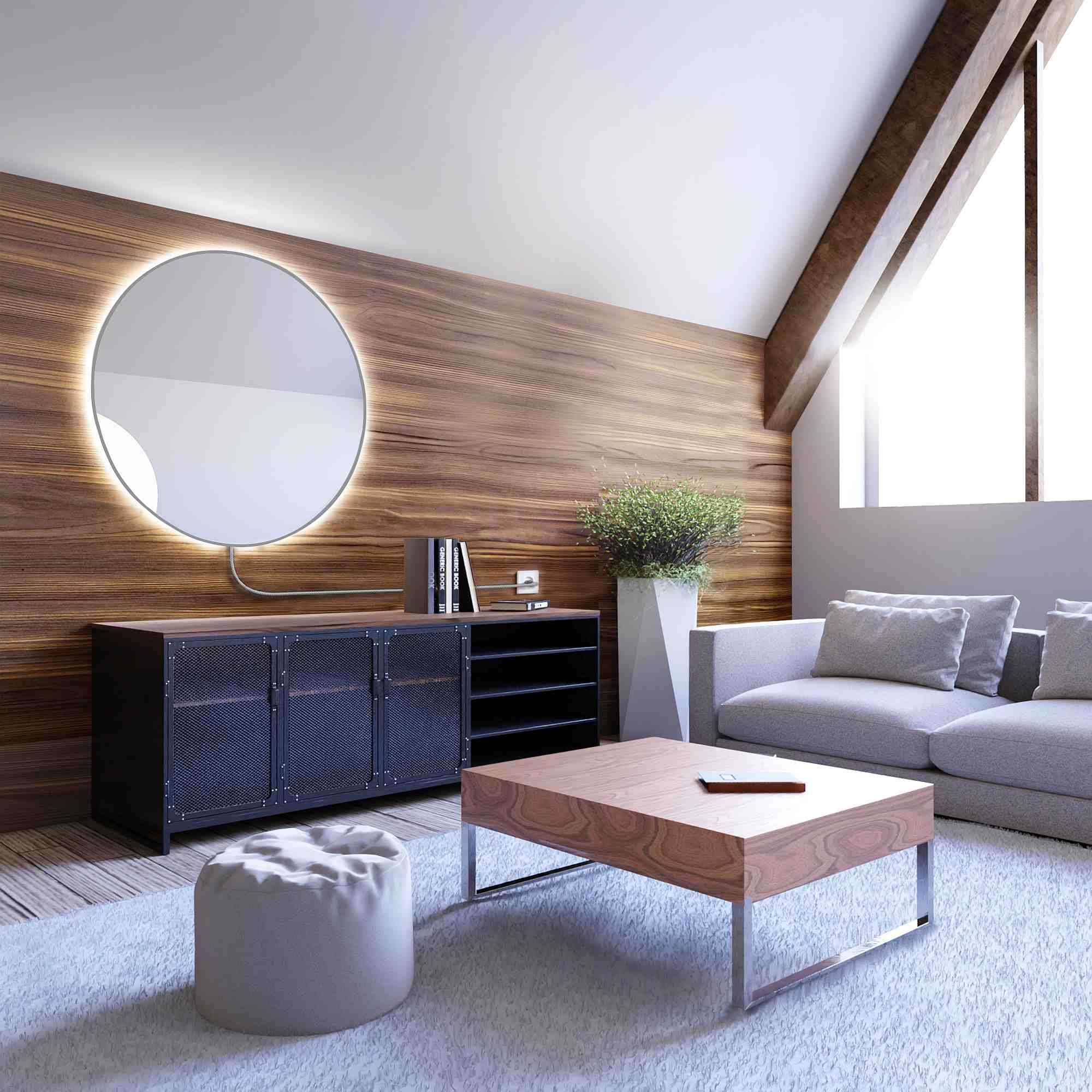 Smartwoods Electra lustro 90 cm okrągłe z oświetleniem LED srebrne barwa światła zimna