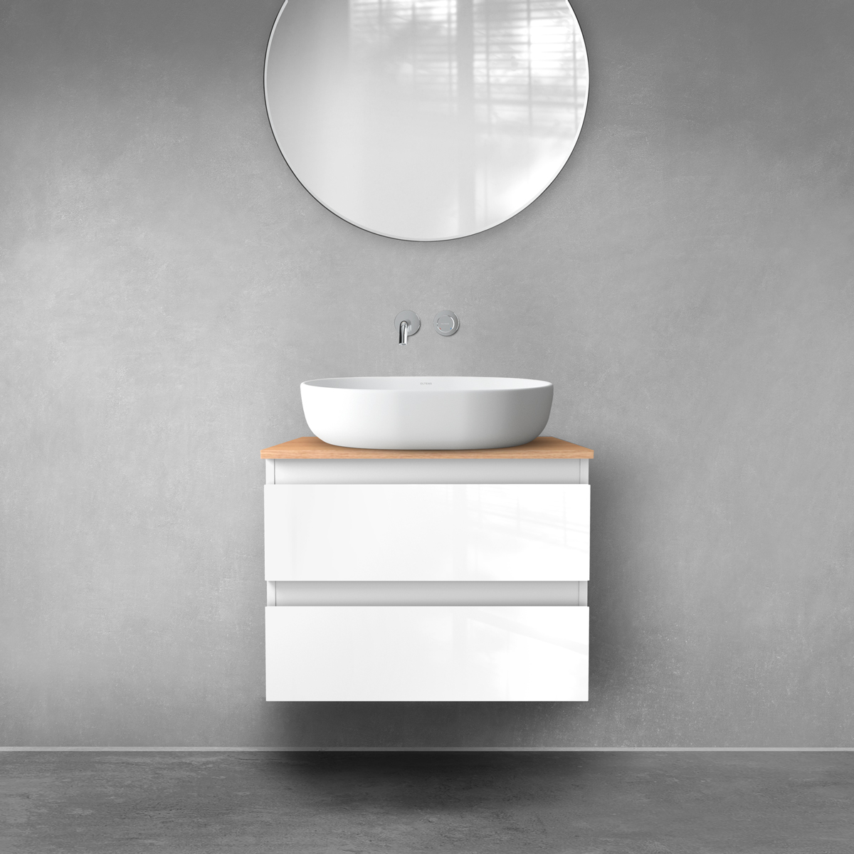 Oltens Vernal szafka 60 cm podumywalkowa wisząca z blatem biały połysk/dąb 68124000 - Wysyłka w 24h
