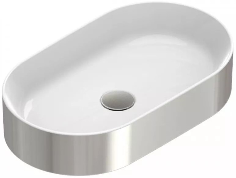 Catalano Gold & Silver umywalka 50x35 cm owalna nablatowa biała-srebrna 0122500041