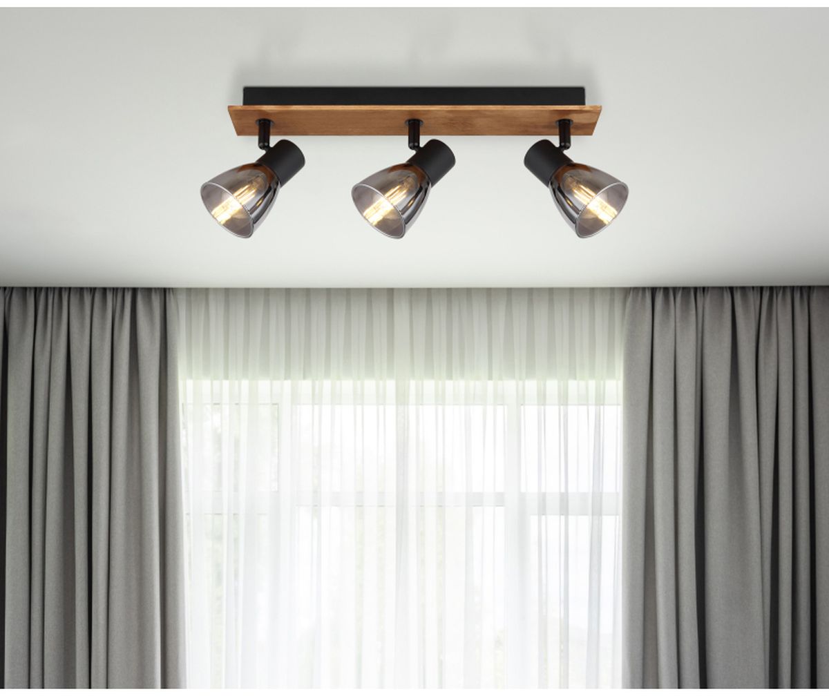 Globo Lighting Claude lampa podsufitowa 3x40W czarny mat/drewno/przydymiony 54307-3W