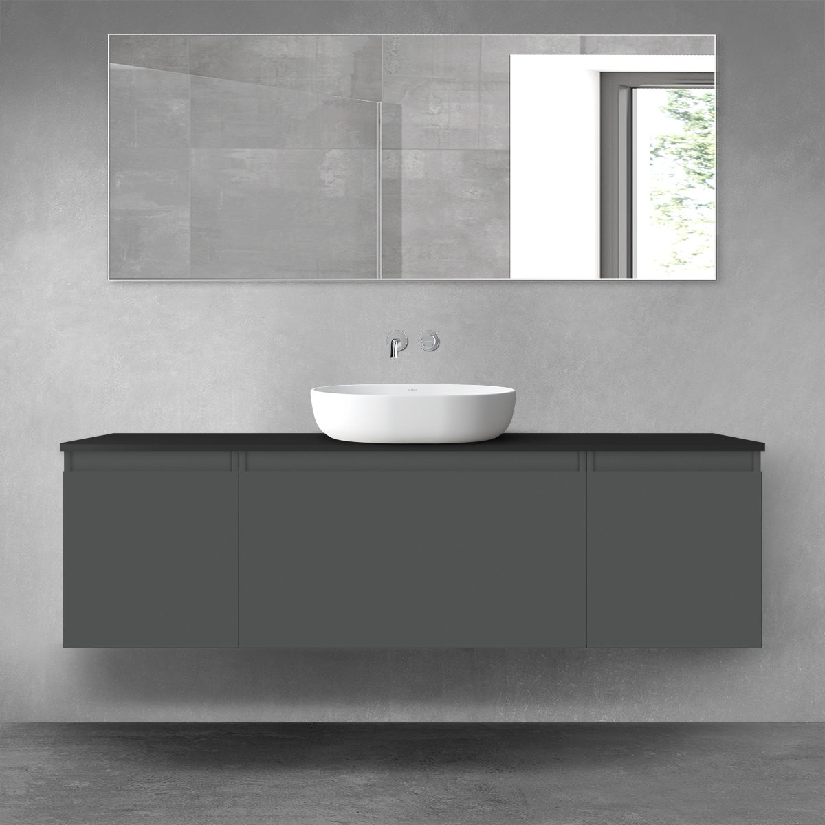 Oltens Vernal zestaw mebli łazienkowych 160 cm z blatem grafit mat/czarny mat 68386400 - Wysyłka w 24h