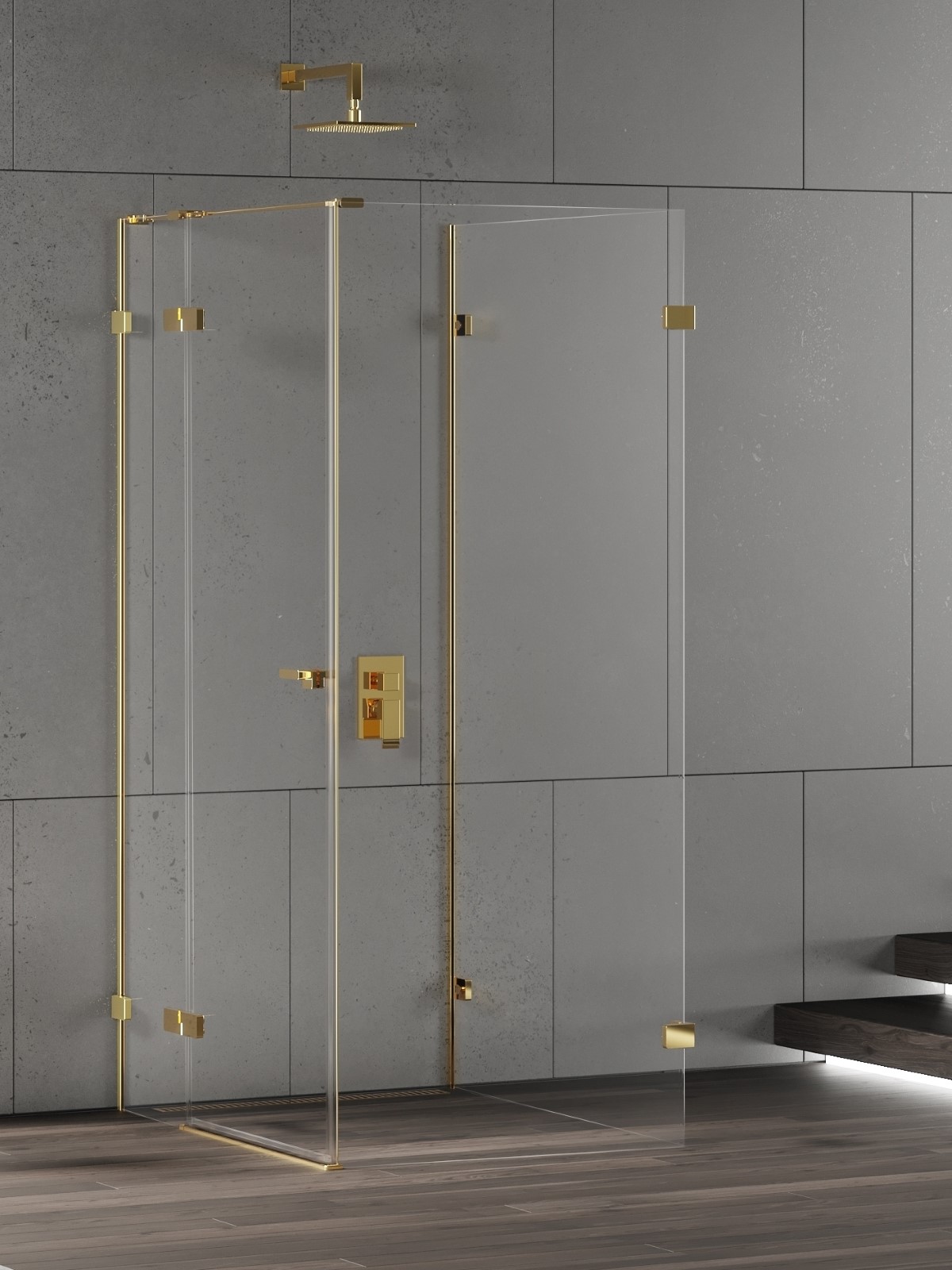 New Trendy Eventa Gold Shine kabina prysznicowa 90x100 cm prostokątna lewa złoty połysk/szkło przezroczyste EXK-4830