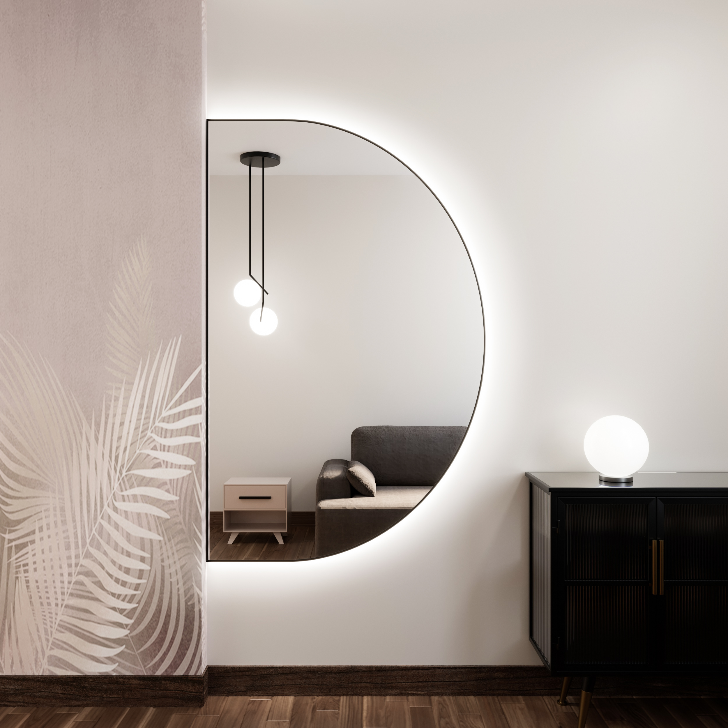 Baltica Design Tiny Border Semi Round Bright lustro 110x55 cm czarne barwa światła zimna