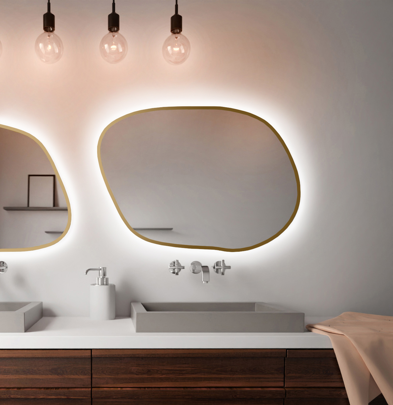 Baltica Design Bright Stain IV lustro 60x43 cm złote barwa światła neutralna z włącznikiem bezdotykowym