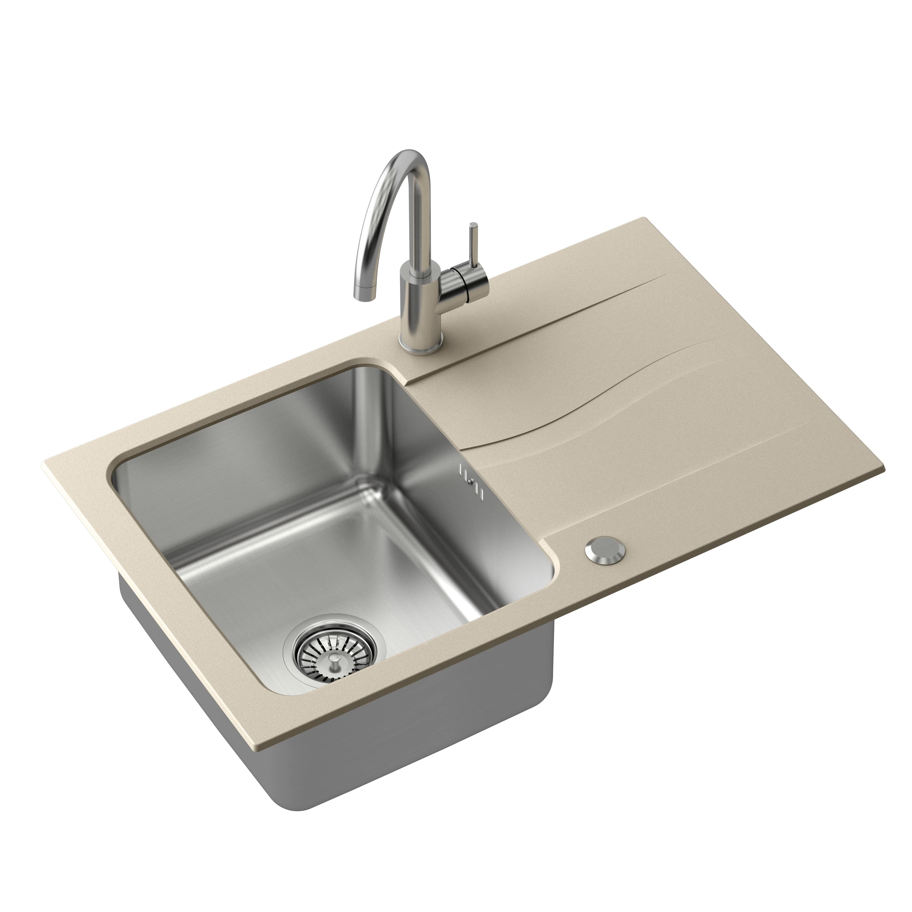 Quadron komplet Michael 111 zlewozmywak granitowo-stalowy 78x48 cm beż/stalowy z baterią Kate FUS_M7848BE_3623500BS