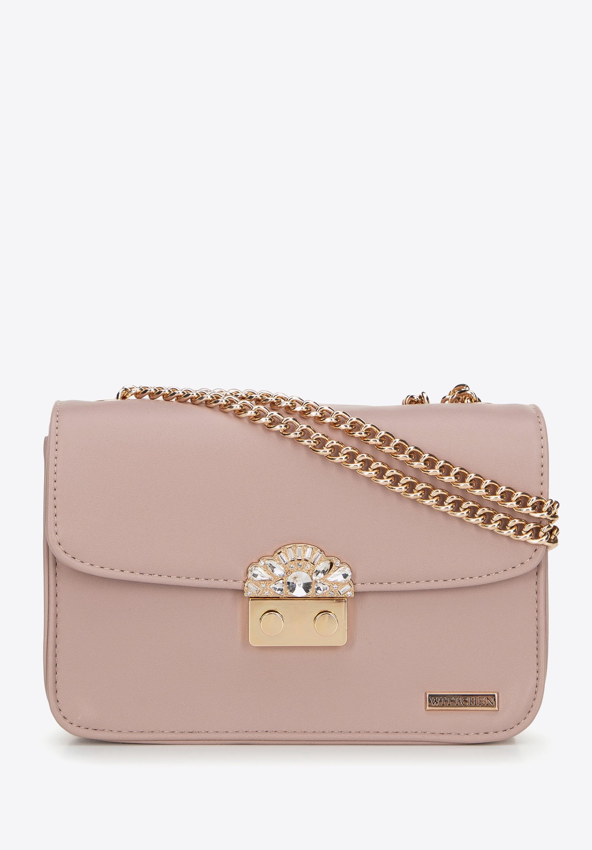 Damska crossbody z biżuteryjnym zapięciem różowa
