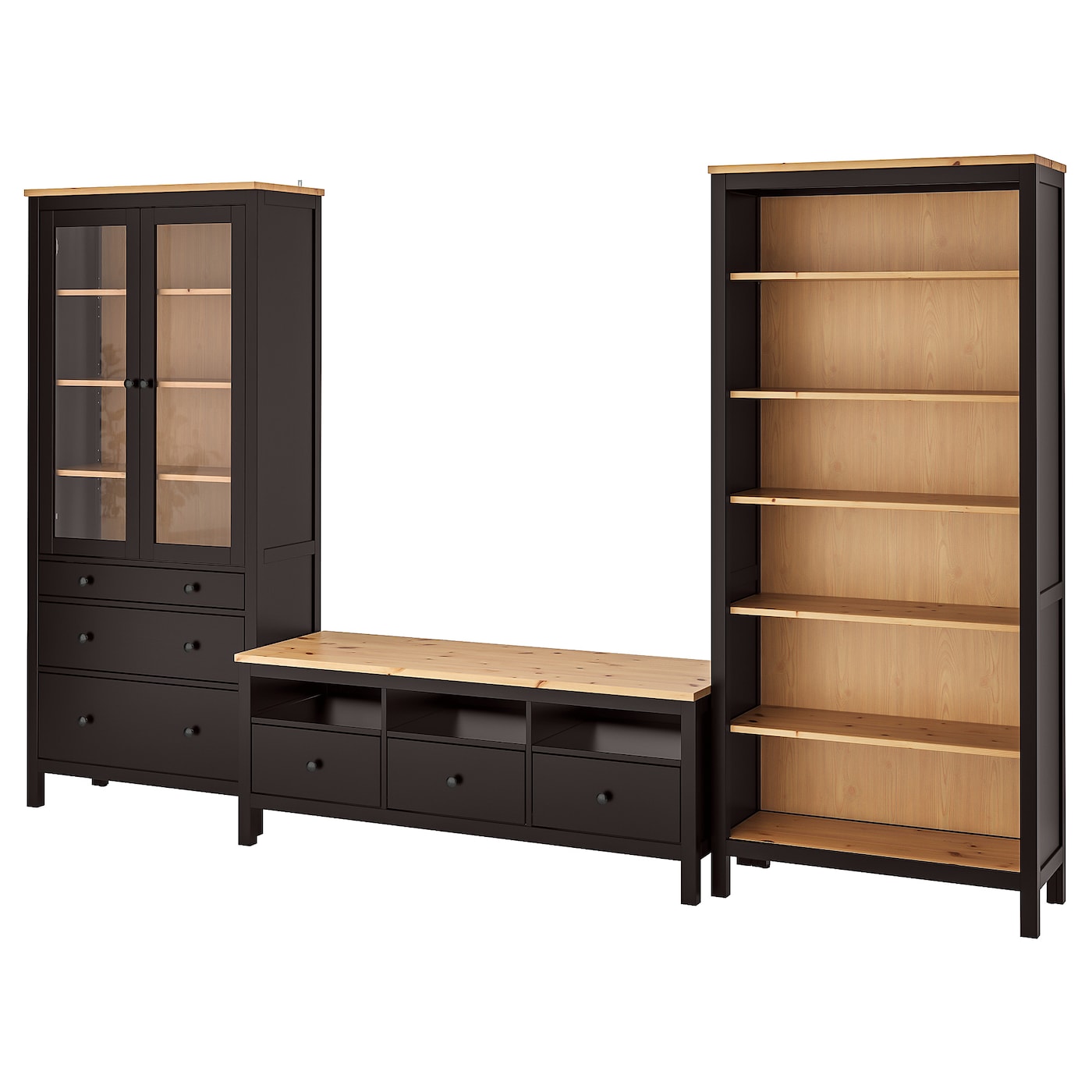IKEA HEMNES szafka pod TV, czarnybrąz/jasnobrązowy szkło bezbarwne, 326x197 cm