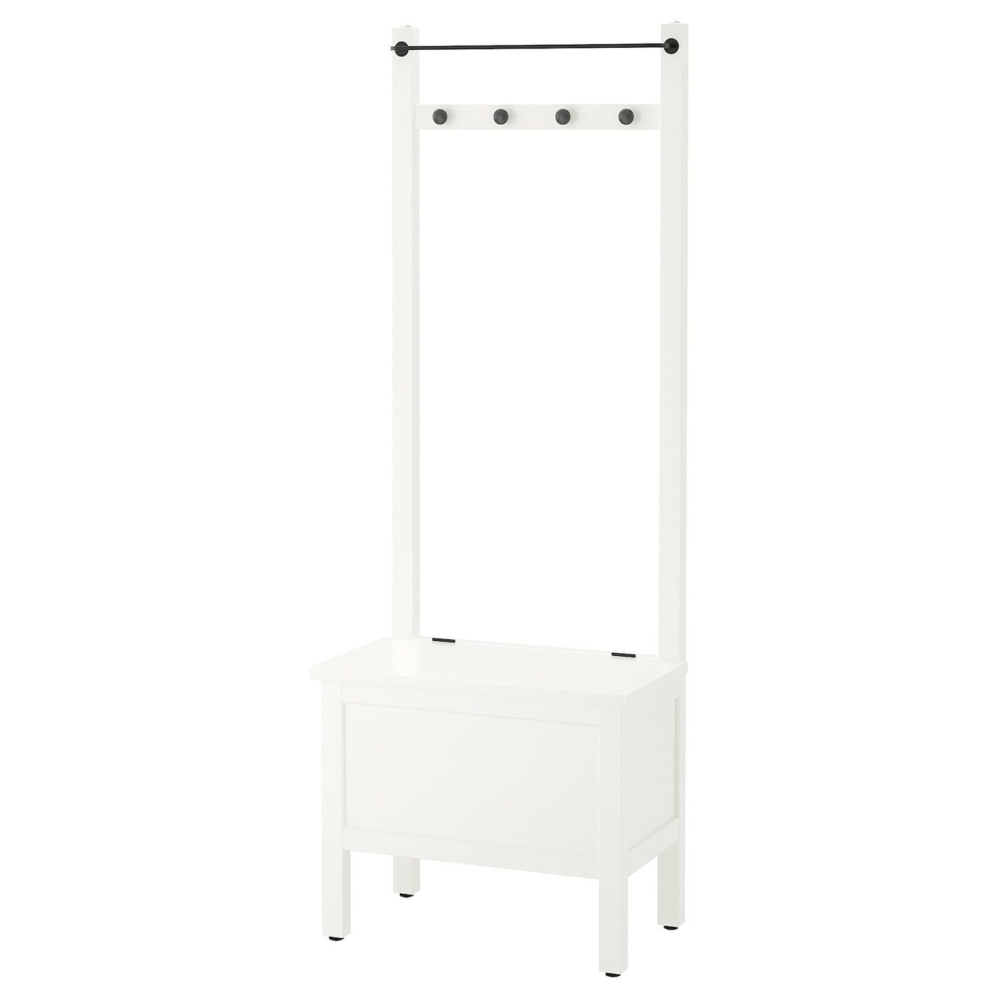 IKEA HEMNES ława ze schowkiem/drążek/4 haczyki, biały, 64x37x173 cm