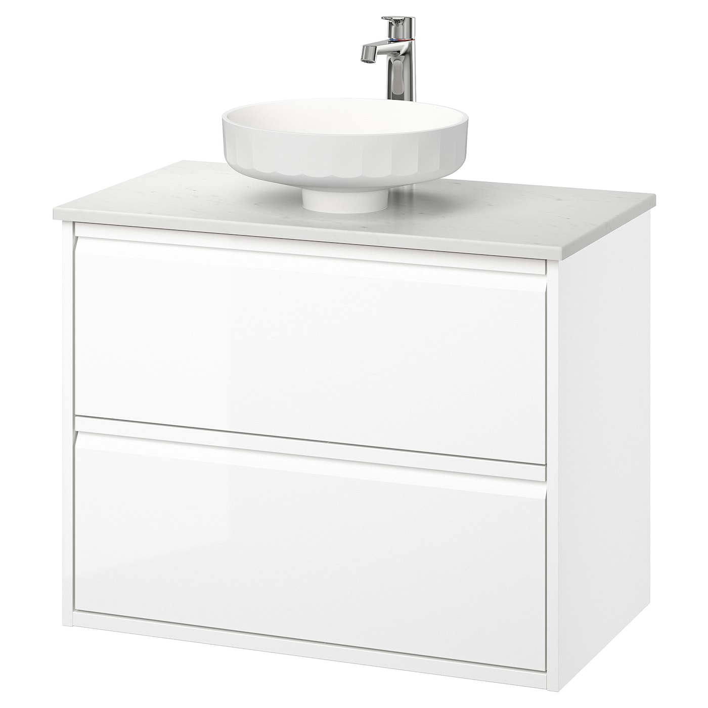 IKEA ÄNGSJÖN / LERSJÖN szaf umyw z szufladami/umyw/bateria, połysk biały, 82x49x79 cm