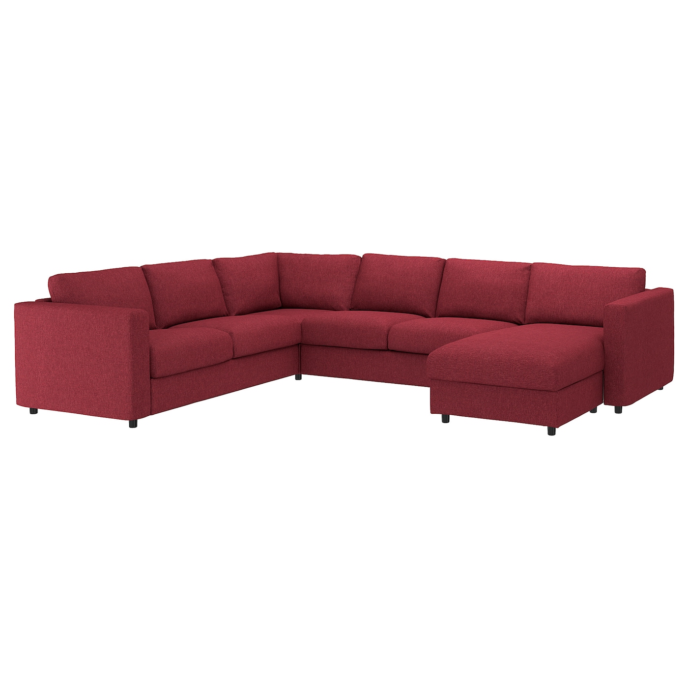 IKEA VIMLE narożna sofa rozkł, 5-os, z szezlongiem/Lejde czerwony/brązowy, Wysokość łóżka: 53 cm