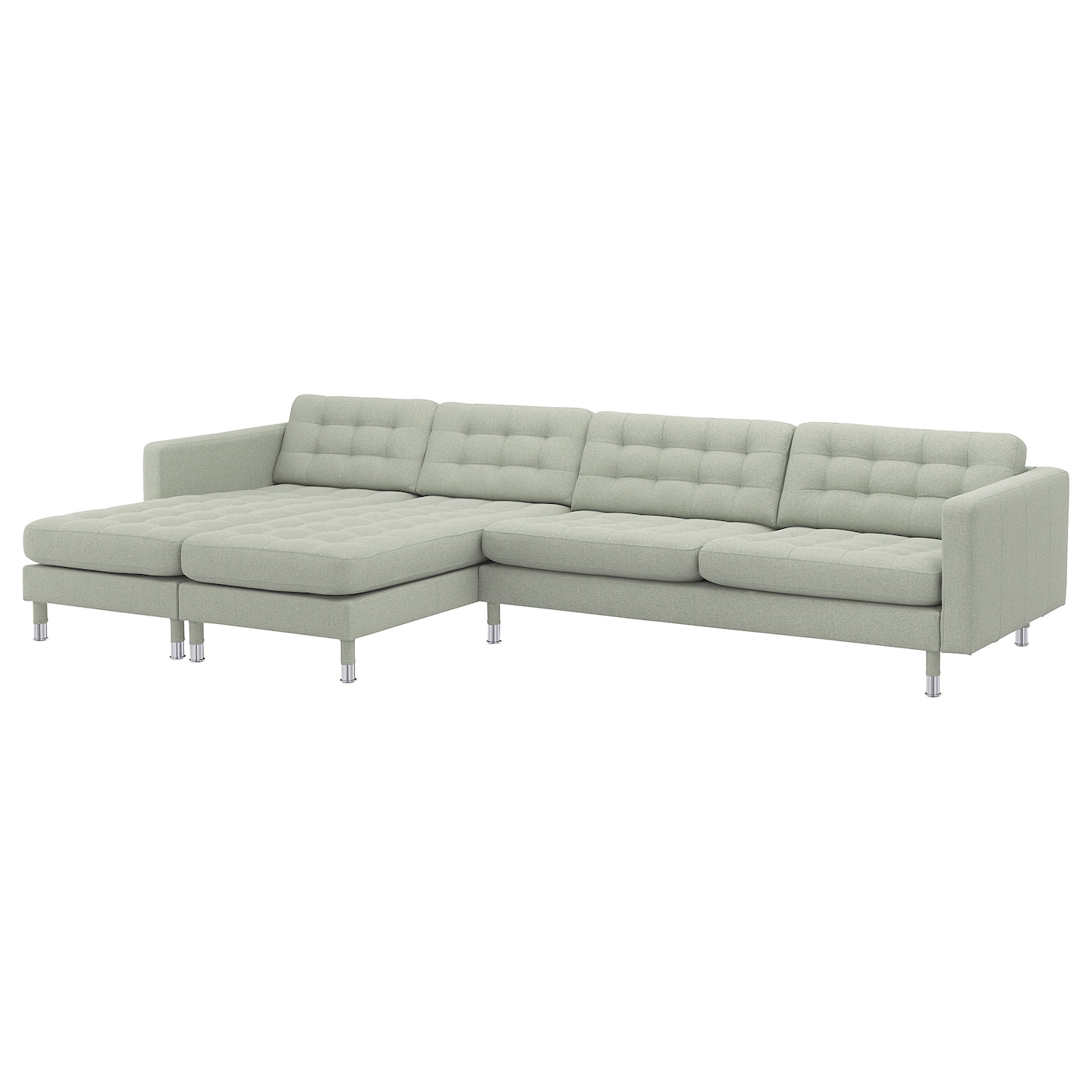 IKEA LANDSKRONA sofa 5-częściowa, z szezlongami/Gunnared jasnozielony/metal, Szerokość: 360 cm