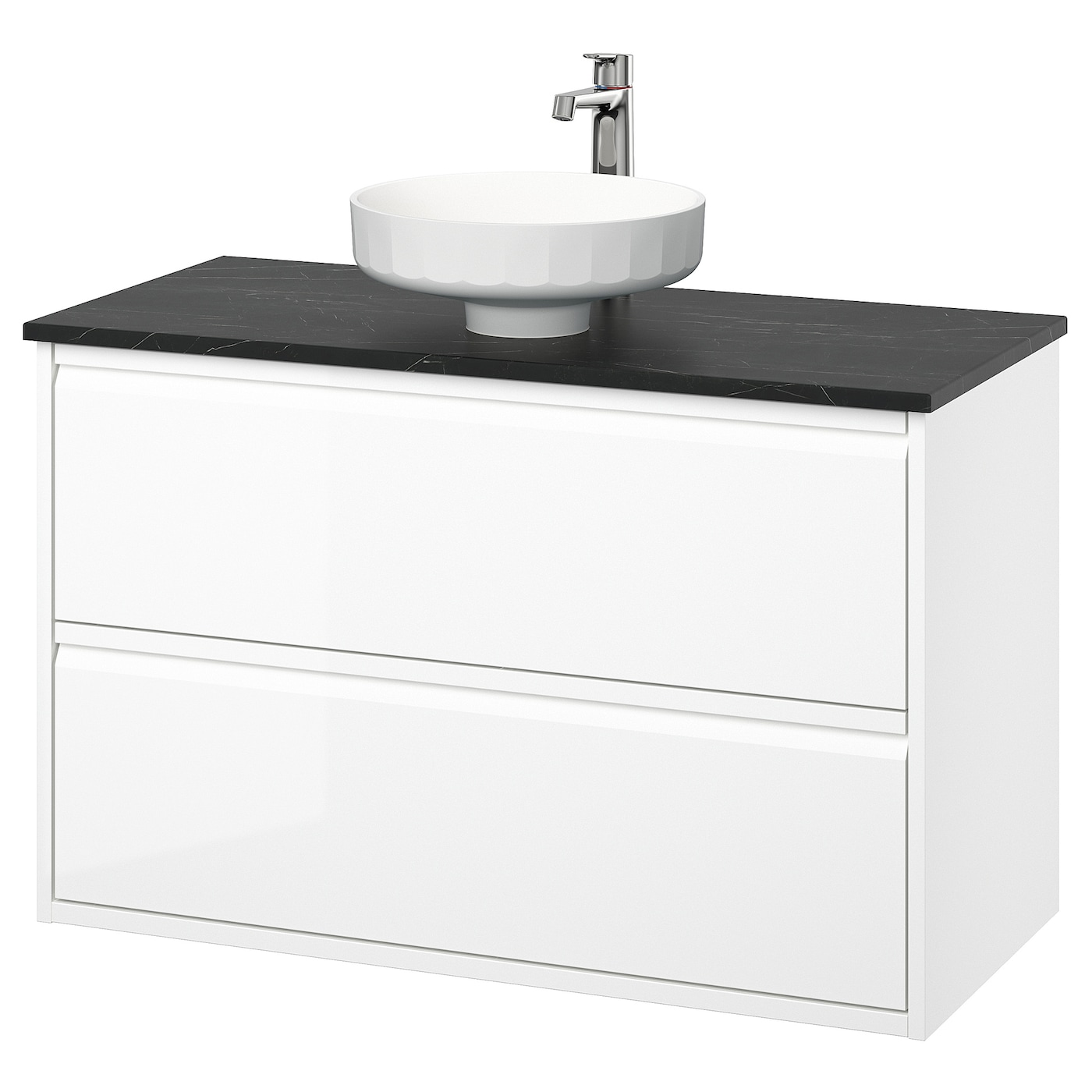 IKEA ÄNGSJÖN / LERSJÖN szaf umyw z szufladami/umyw/bateria, połysk biały, 102x49x79 cm