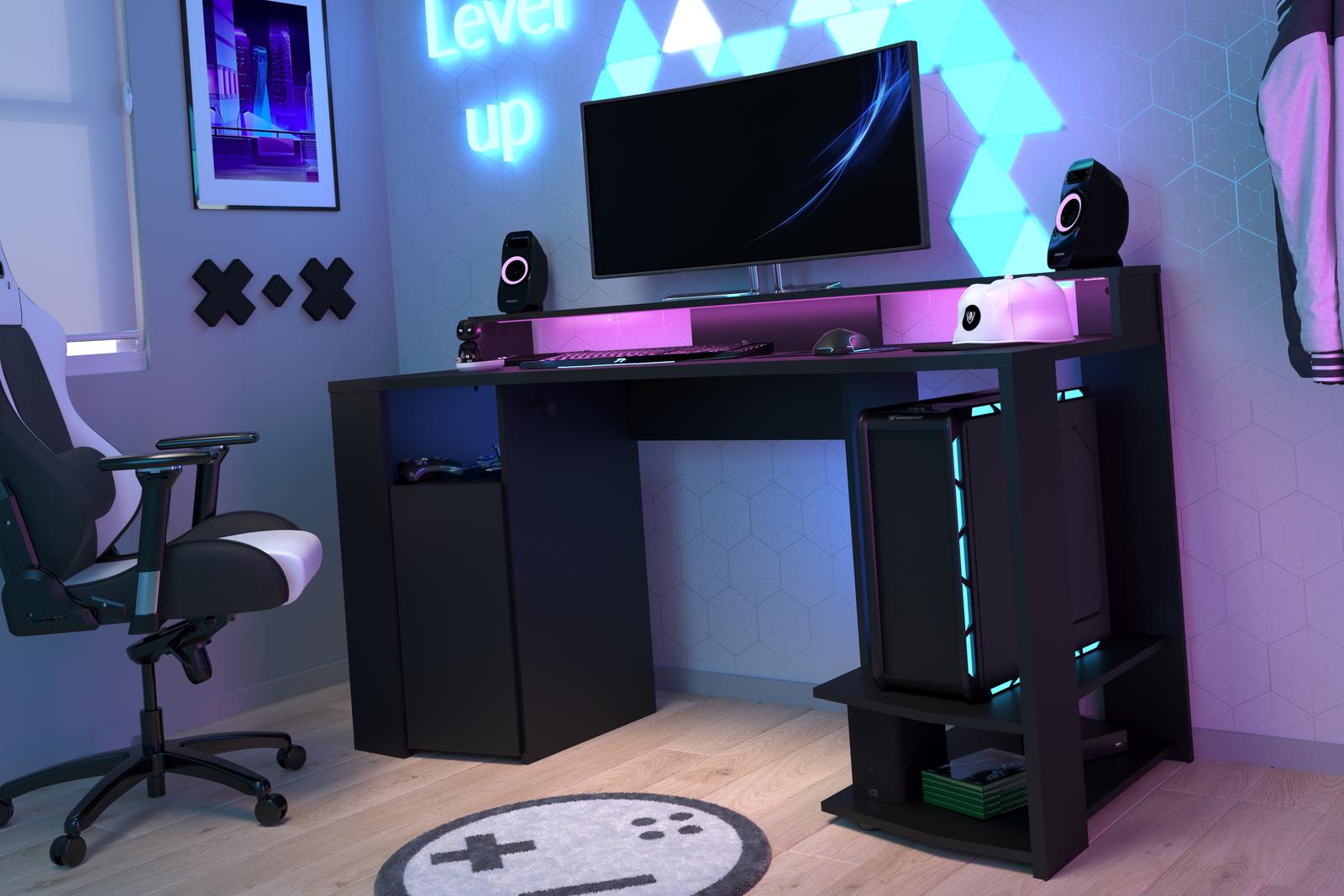 Stół do gier komputerowych z oświetleniem led Gaming black