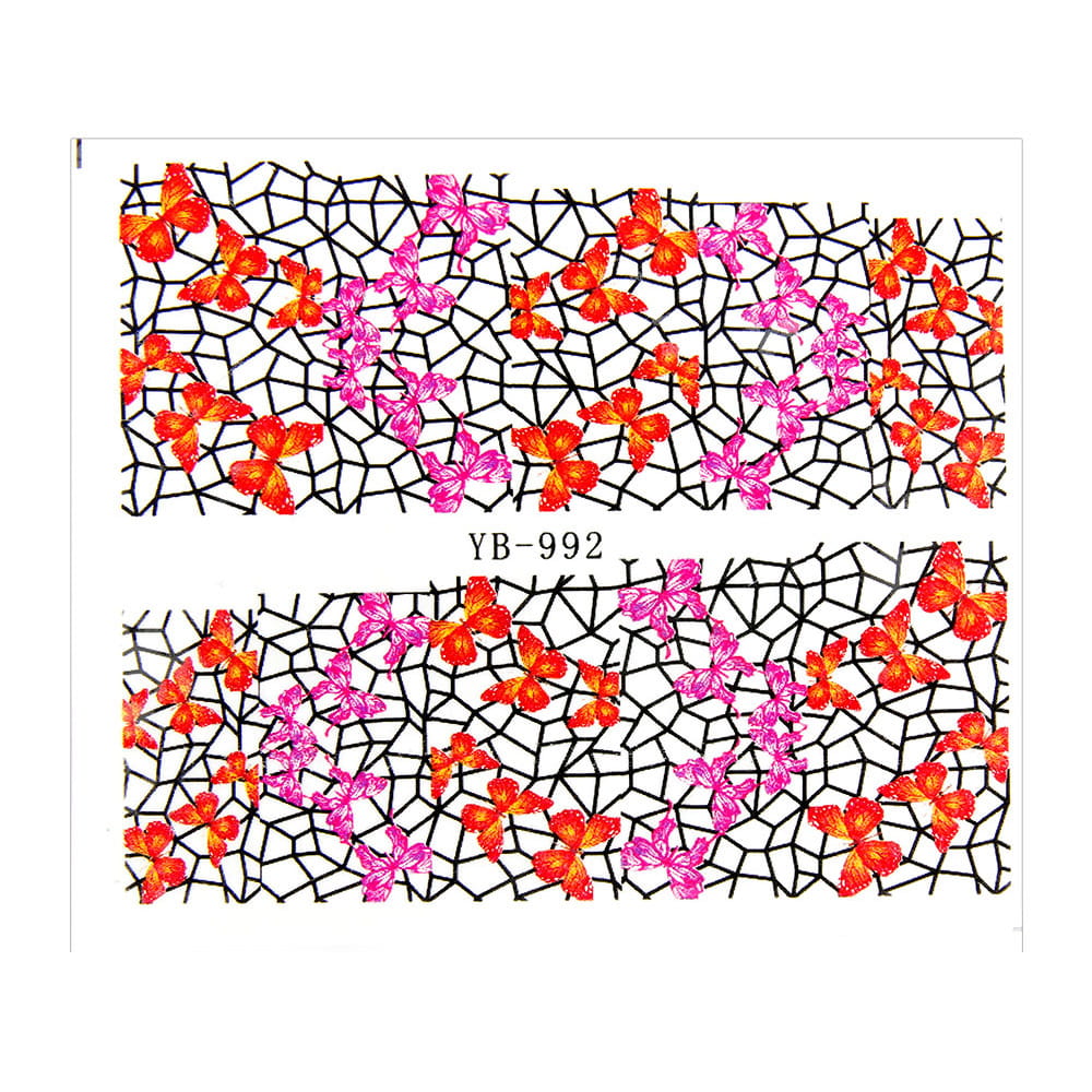 Naklejki wodne do paznokci arkusz 6,5 x 5,5 cm na 10 palców yb Nr 992