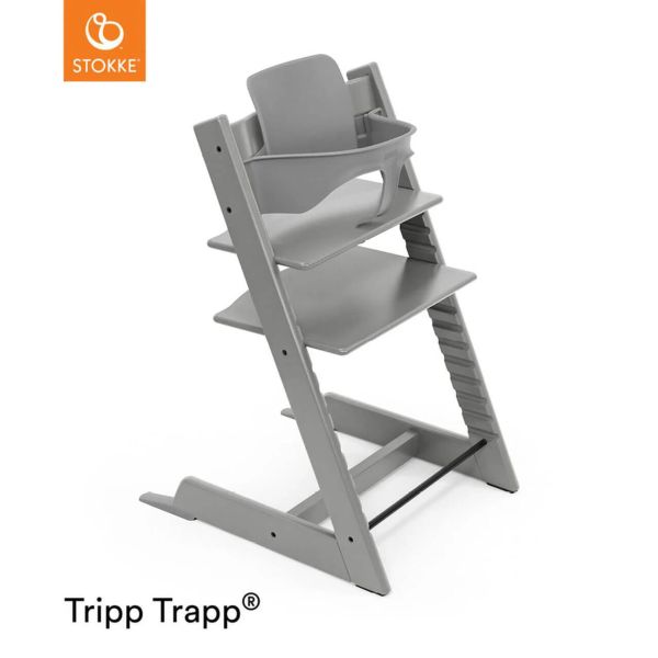 Stokke Tripp Trapp + zestaw Baby Set + tacka - rosnące krzesełko do karmienia z akcesoriami-Storm Grey-Black