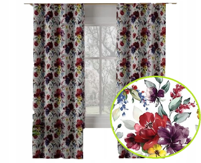 Zasłona Jolanda na taśmie kwiaty 230x140 pastele