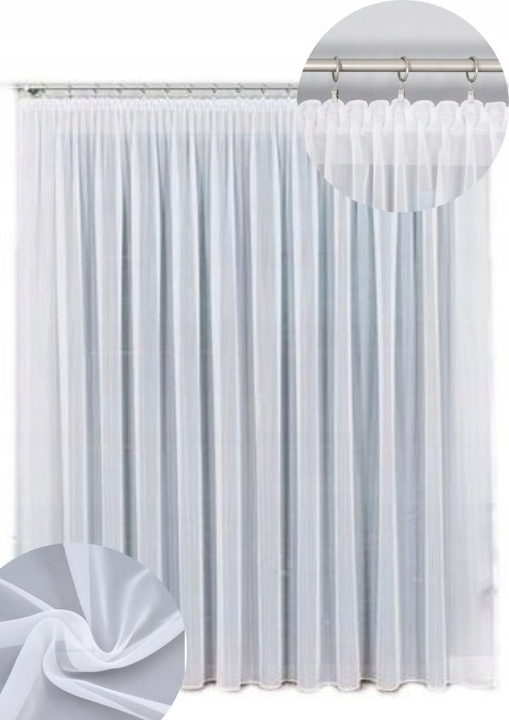 Firana gotowa z woalu Michella wys 250x350cm idealna dla salonu z ołowianką